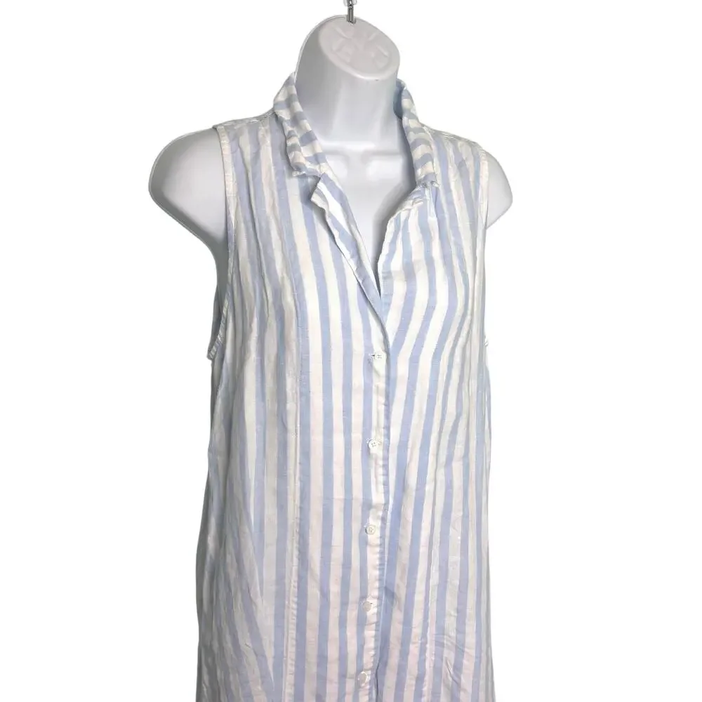 Everlane The Linen Sleeveless Stripe Midi Button Down Shirt Dress Blue 8 - Picture 2 of 8